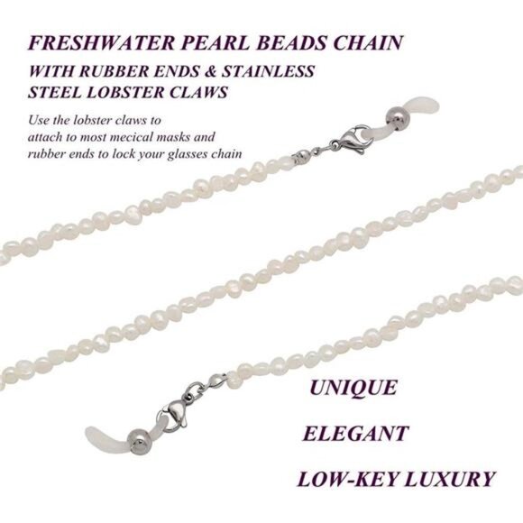 Top Mask Lanyard Chain Face Mask Holder Chain Freshwater Pearl Eyeglasses Chain - Picture 5 of 7